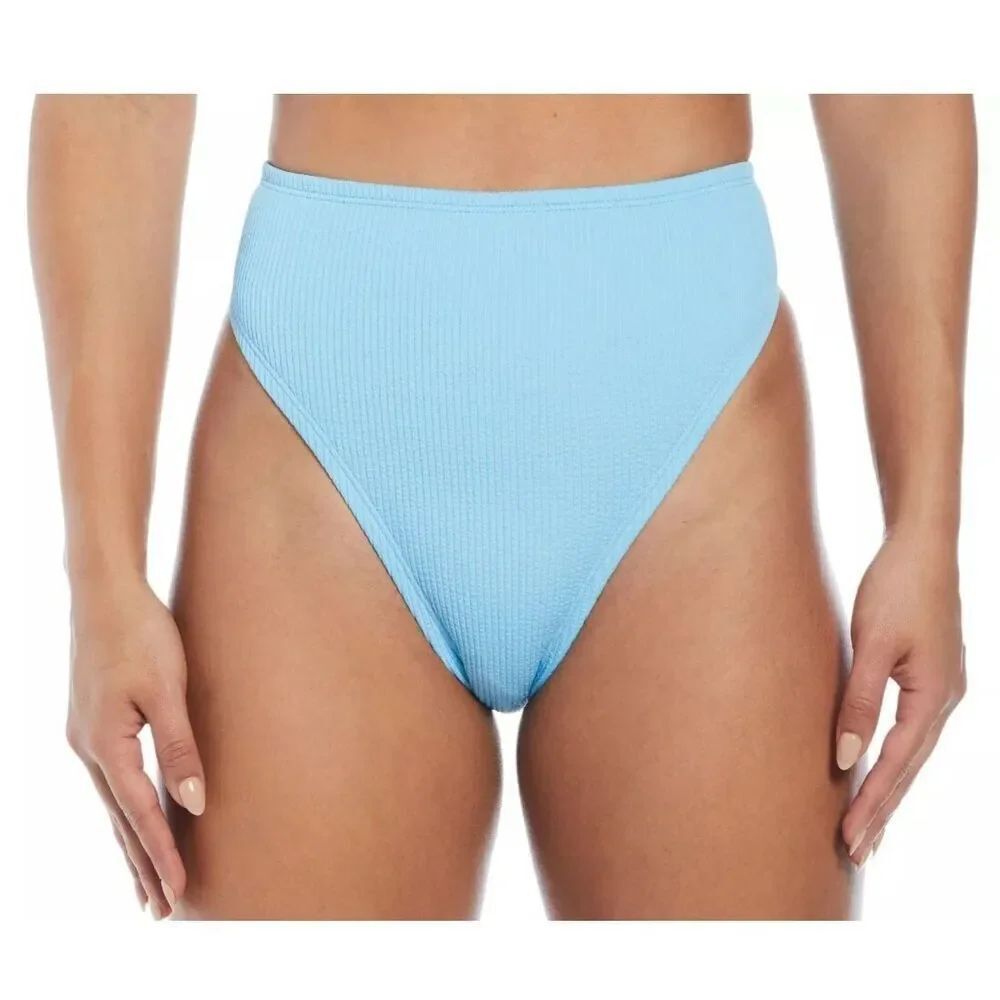 Nike Women's High-Waisted Bikini Swim Cheeky Bottom Textured Blue Sz S NWT
